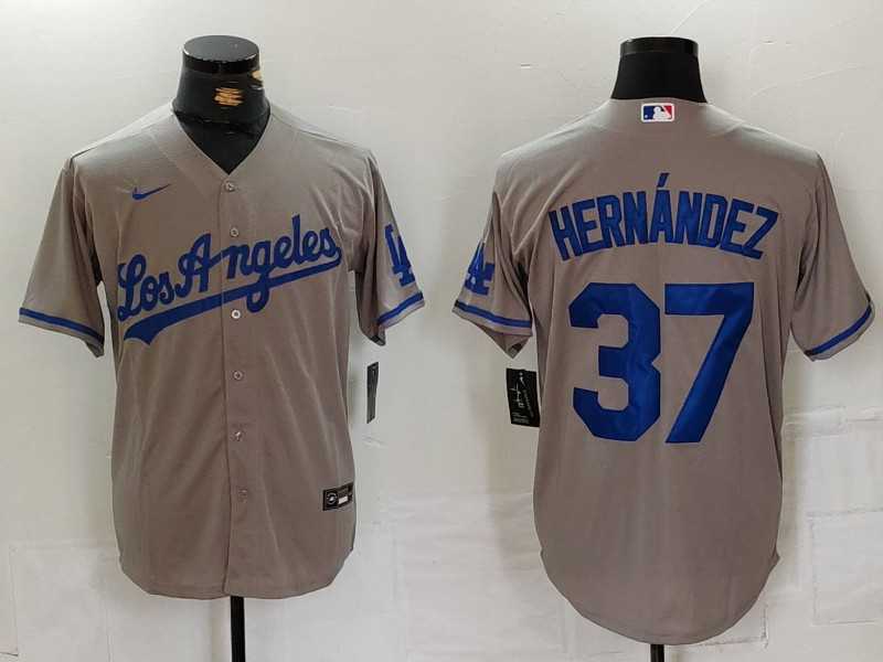 Men%27s Los Angeles Dodgers #37 Teoscar Hernandez Grey With Los Cool Base Stitched Jersey->los angeles dodgers->MLB Jersey